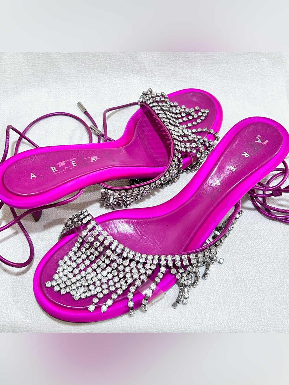 AREA Hot Pink Rhinestone Fringe Lace-Up Kitten Heels SIZE:41